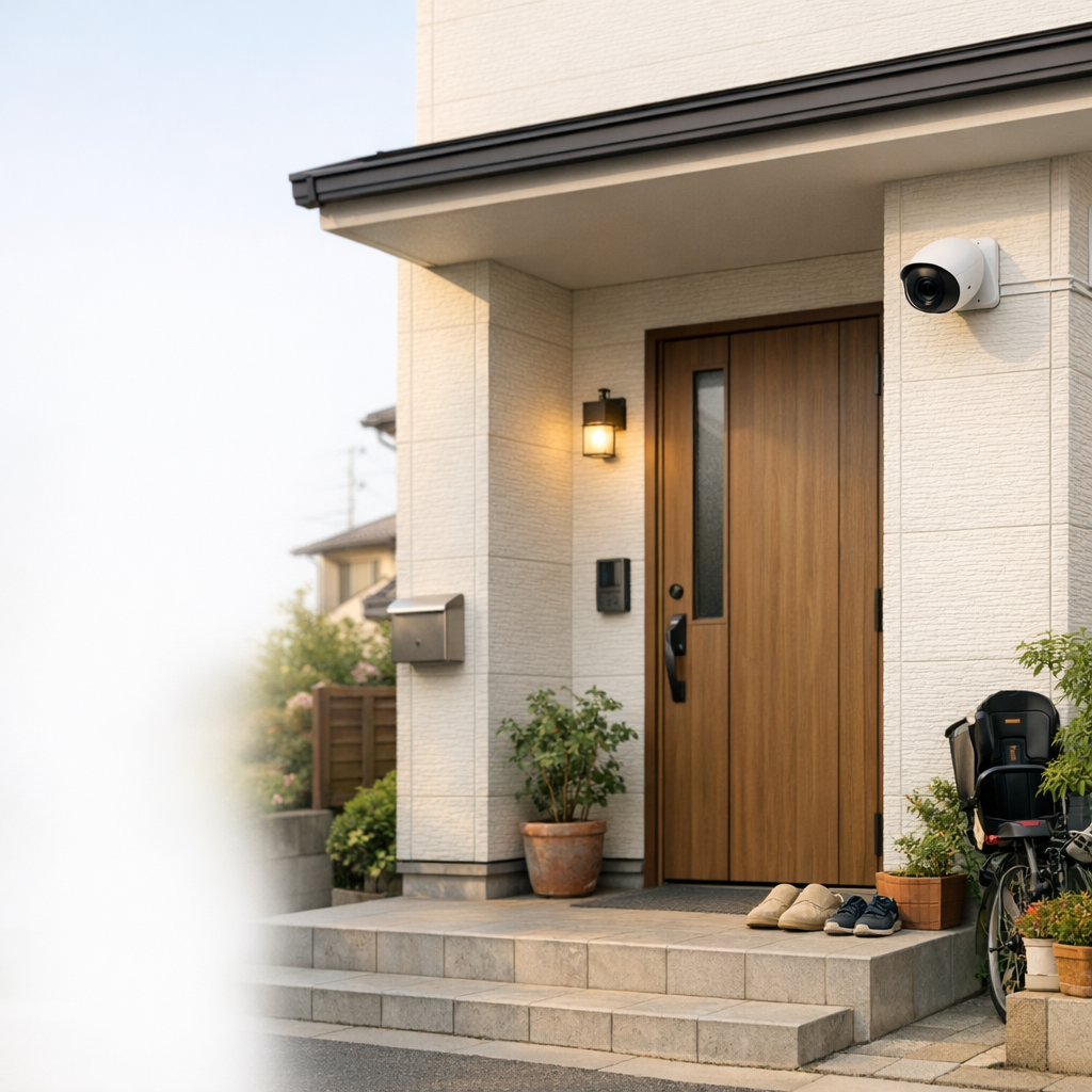 東京23区の清潔感のある戸建て住宅と防犯カメラ